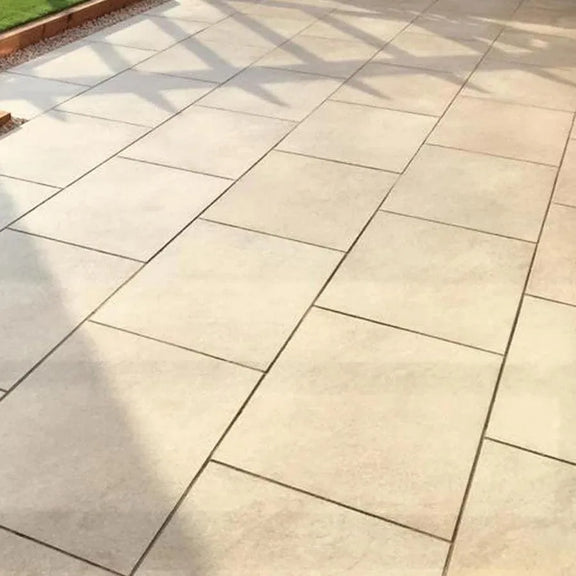 Ivory Beige Porcelain Paving Slabs Hammerstone 900 x 600